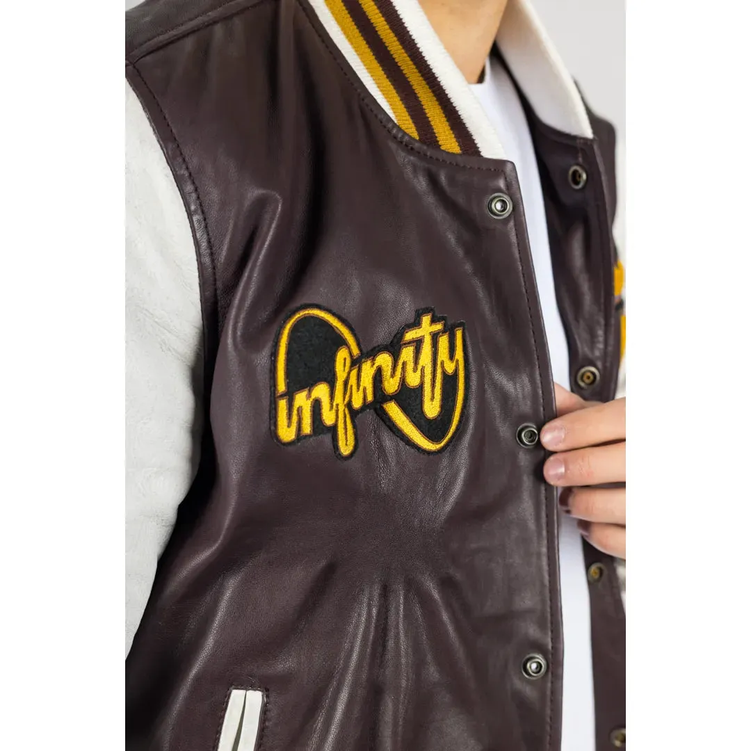 Men's Burgundy Leather Letterman Bomber Jacket