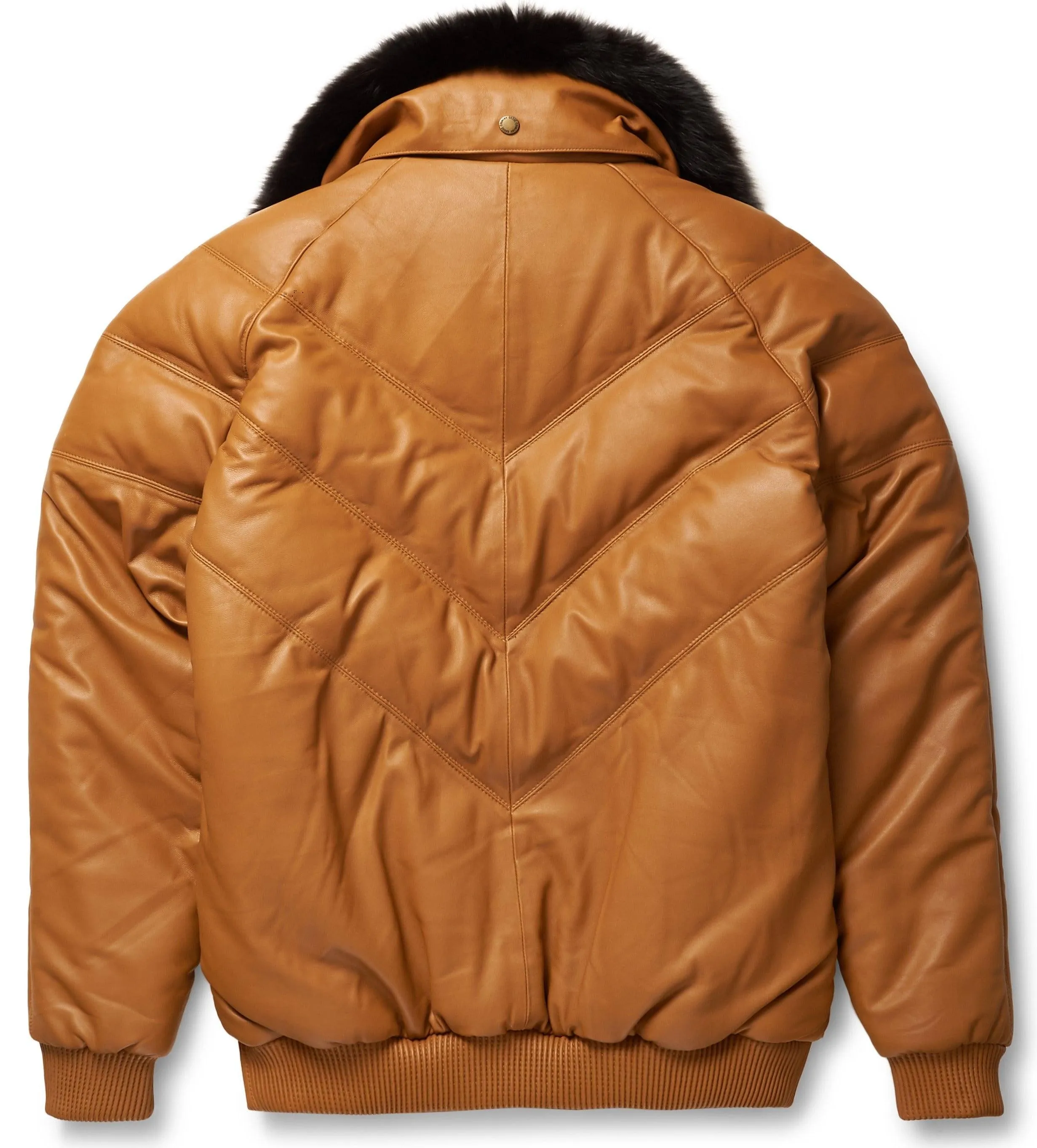 Men's Camel Leather V-Bomber Jacket