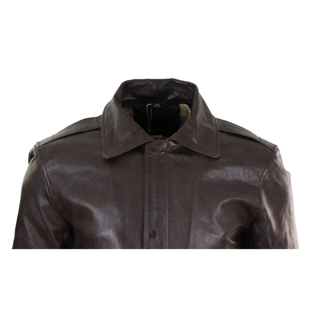 Men's Leather Aviator Bomber Jacket Removable Fur Collar Pilot Flying Jacket