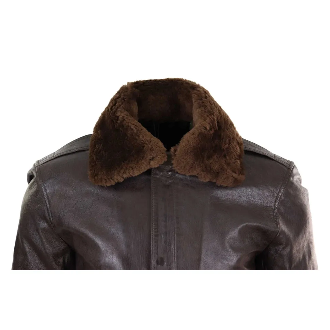 Men's Leather Aviator Bomber Jacket Removable Fur Collar Pilot Flying Jacket