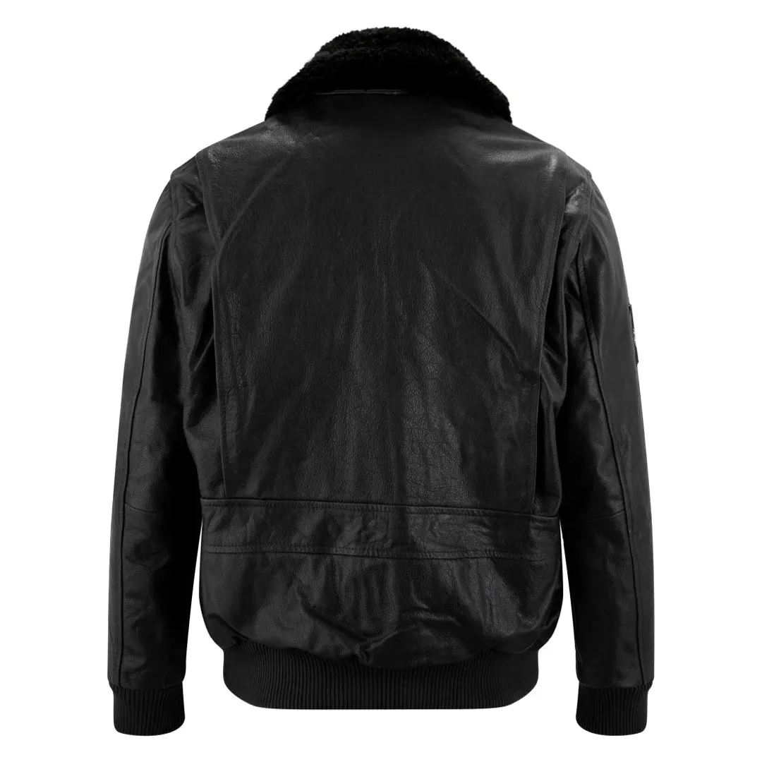 Men's Leather US Aviator Air Force Pilot Bomber Jacket Black Collar