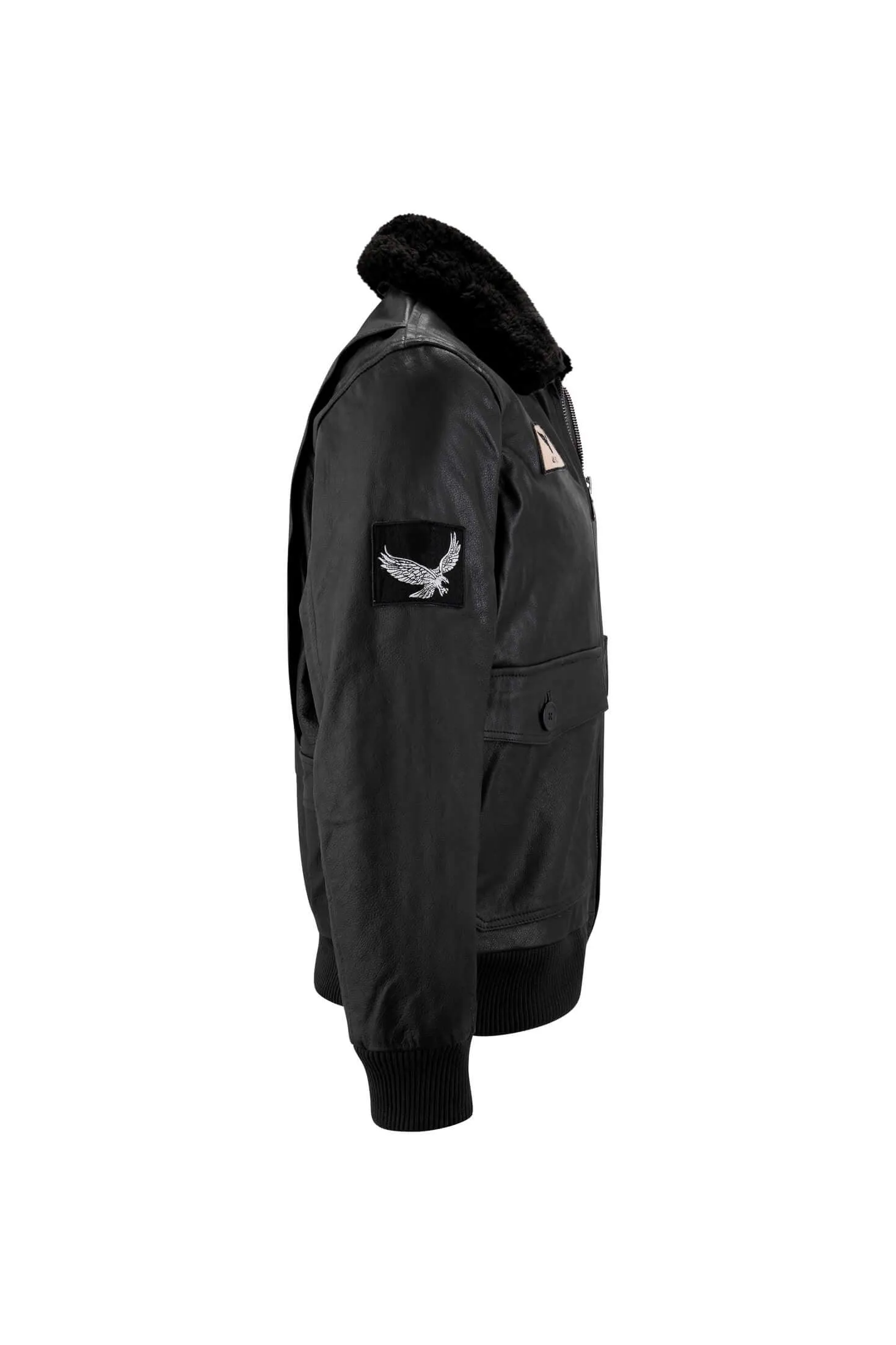 Men's Leather US Aviator Air Force Pilot Bomber Jacket Black Collar