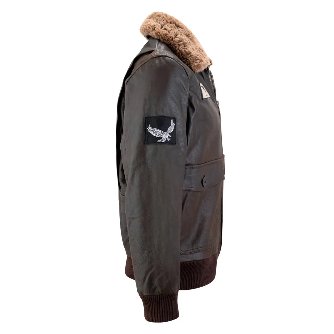 Men's Leather US Aviator Air Force Pilot Bomber Jacket Black Collar