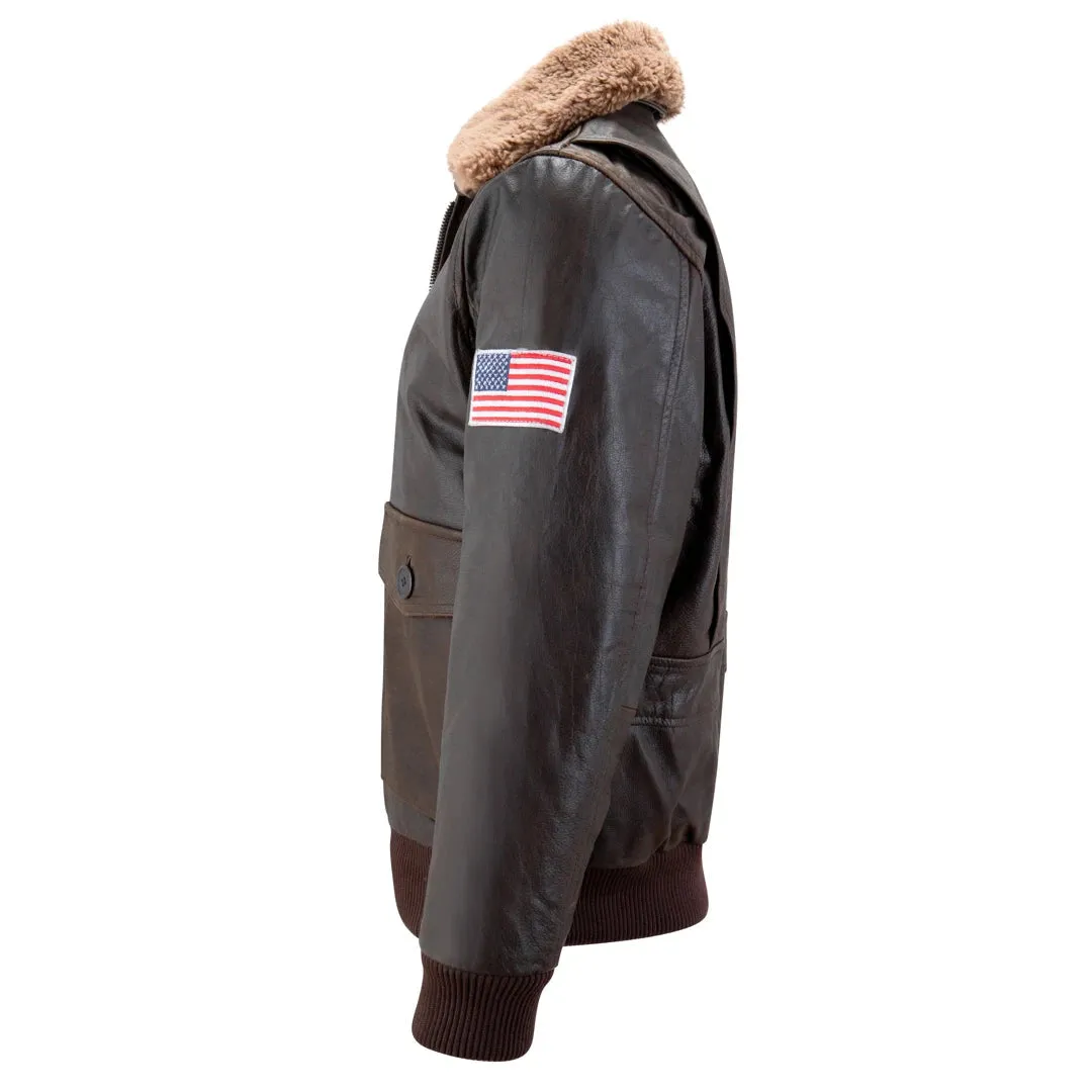 Men's Leather US Aviator Air Force Pilot Bomber Jacket Black Collar