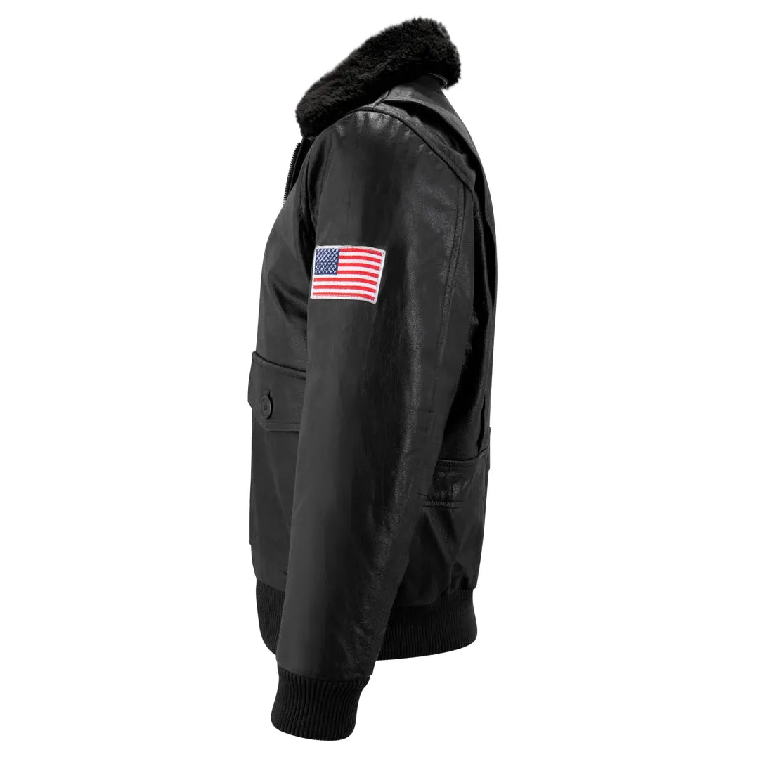 Men's Leather US Aviator Air Force Pilot Bomber Jacket Black Collar