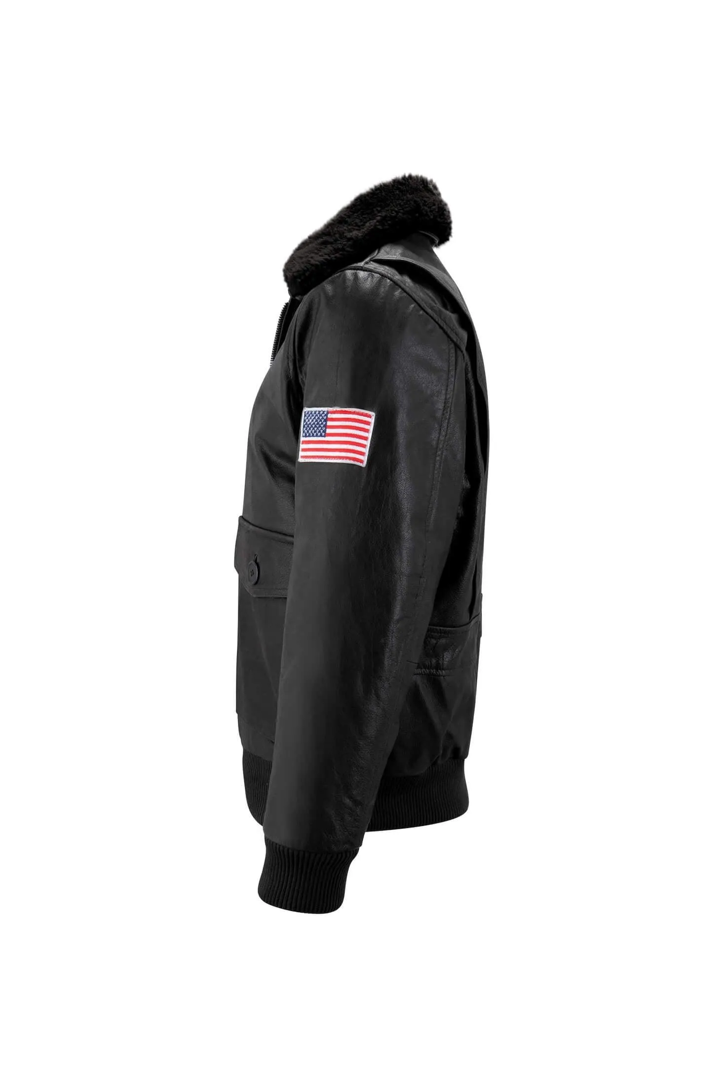 Men's Leather US Aviator Air Force Pilot Bomber Jacket Black Collar