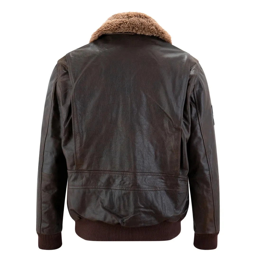 Men's Leather US Aviator Air Force Pilot Bomber Jacket Black Collar