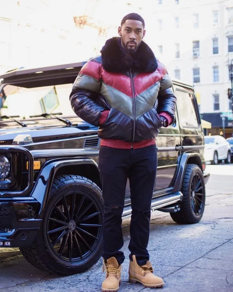 MEN'S MULTI COLOR RED/GREEN/BLACK V BOMBER JACKET