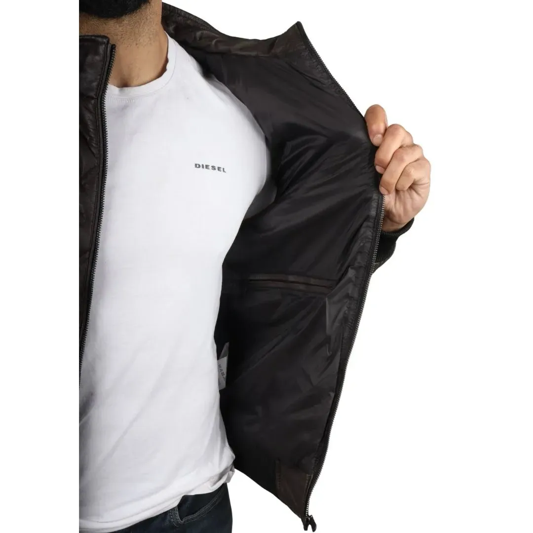 Men's Puffer Quilted Bomber Real Leather Jacket