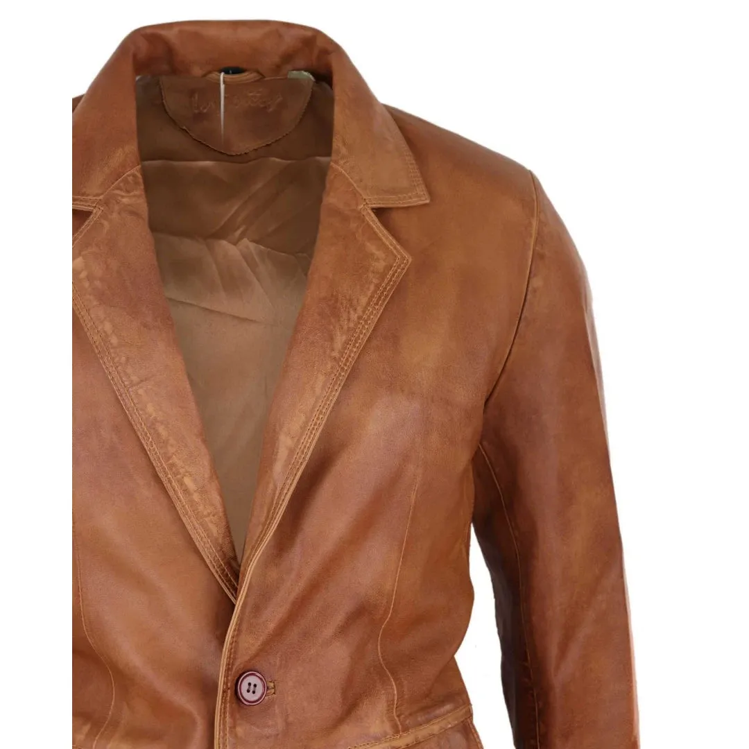 Men's Regular Fit Classic Leather 2 Button Tan Brown Blazer Jacket