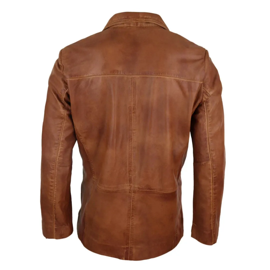 Men's Regular Fit Classic Leather 2 Button Tan Brown Blazer Jacket