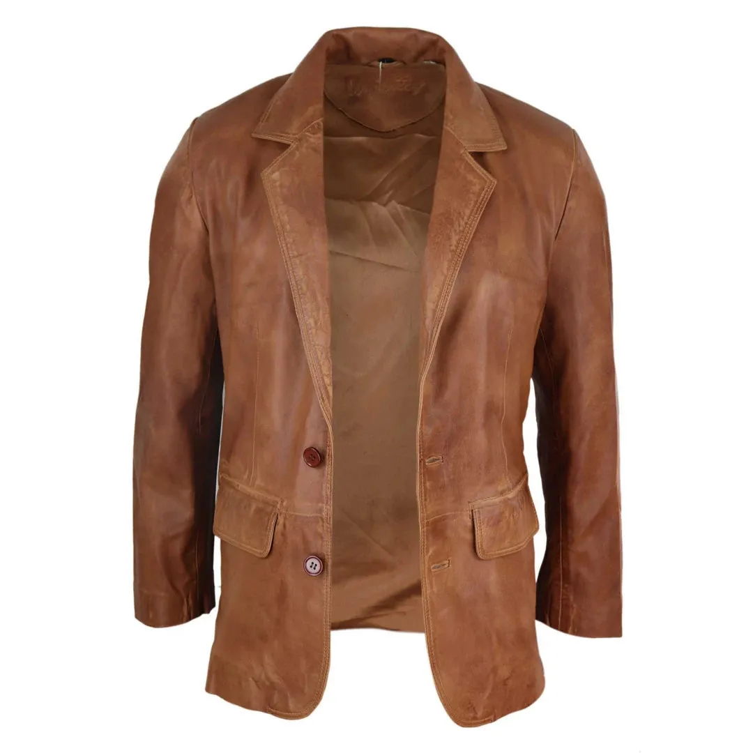 Men's Regular Fit Classic Leather 2 Button Tan Brown Blazer Jacket