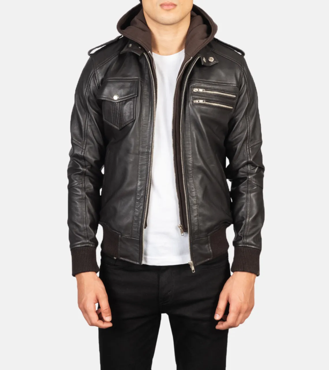 Mitico Hooded Men's Leather Bomber Jacket