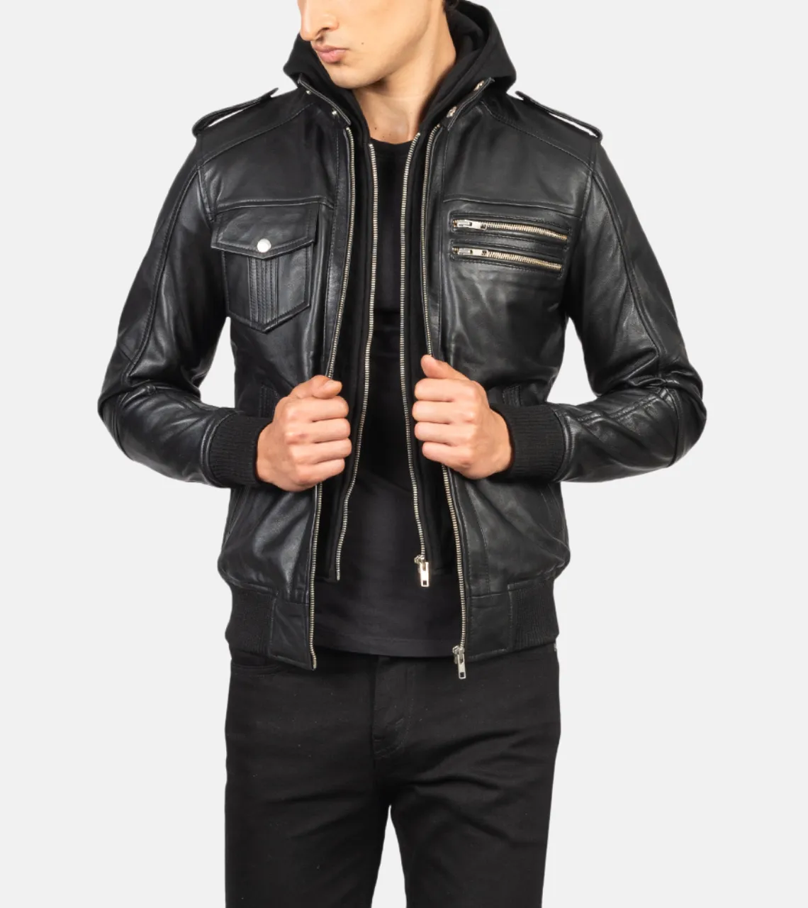 Mitico Hooded Men's Leather Bomber Jacket