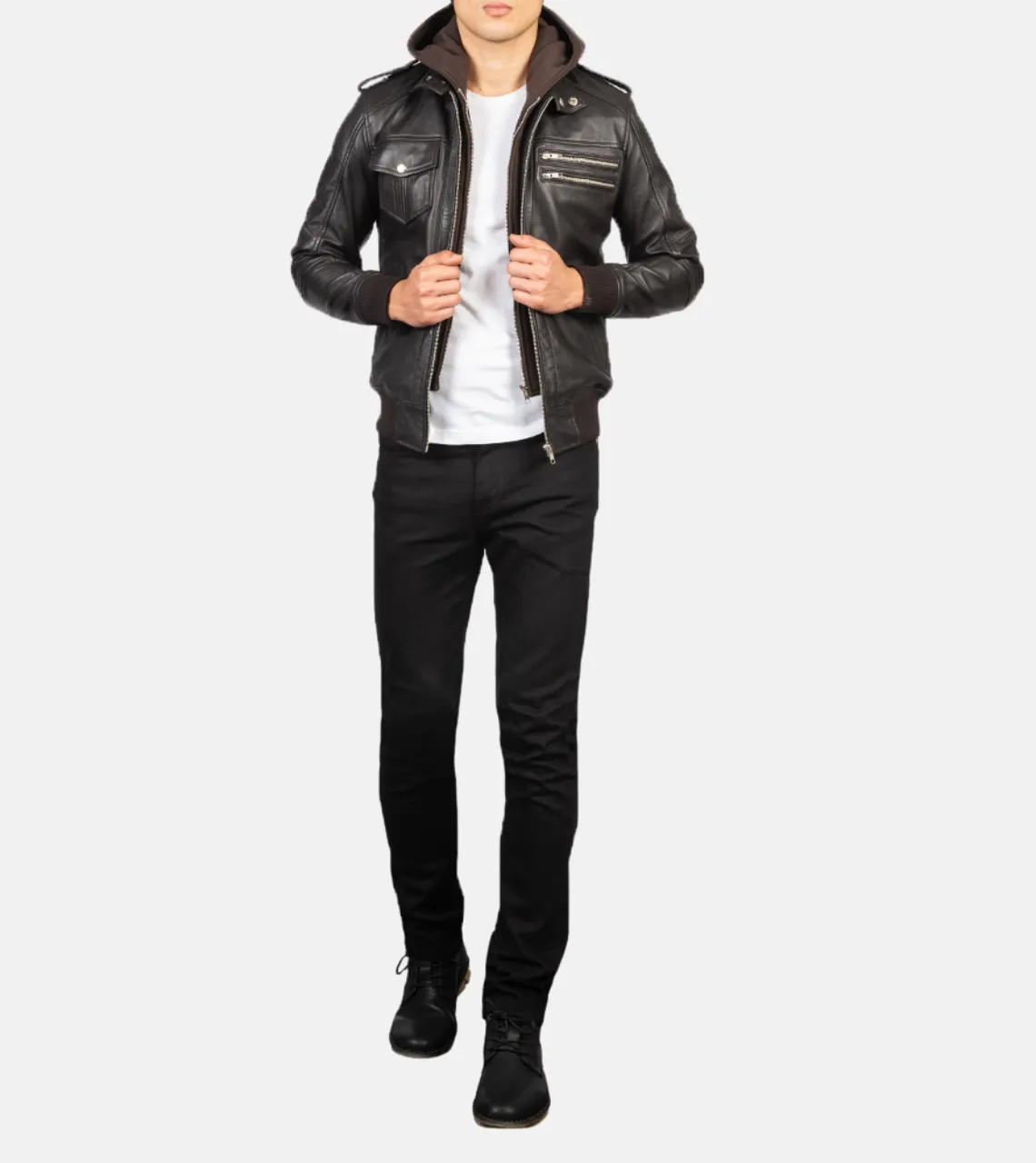 Mitico Hooded Men's Leather Bomber Jacket