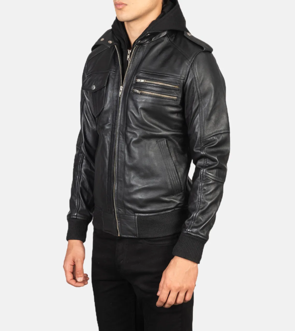 Mitico Hooded Men's Leather Bomber Jacket