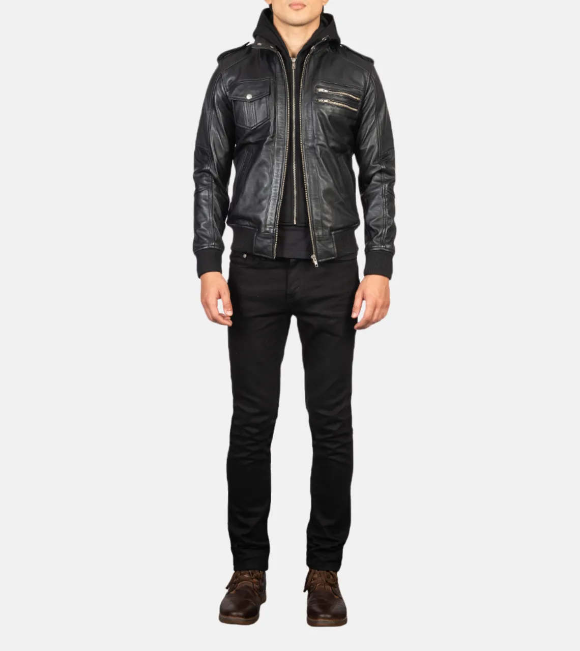 Mitico Hooded Men's Leather Bomber Jacket