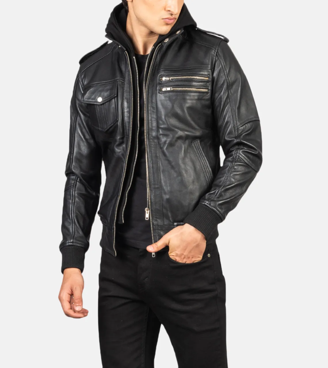 Mitico Hooded Men's Leather Bomber Jacket