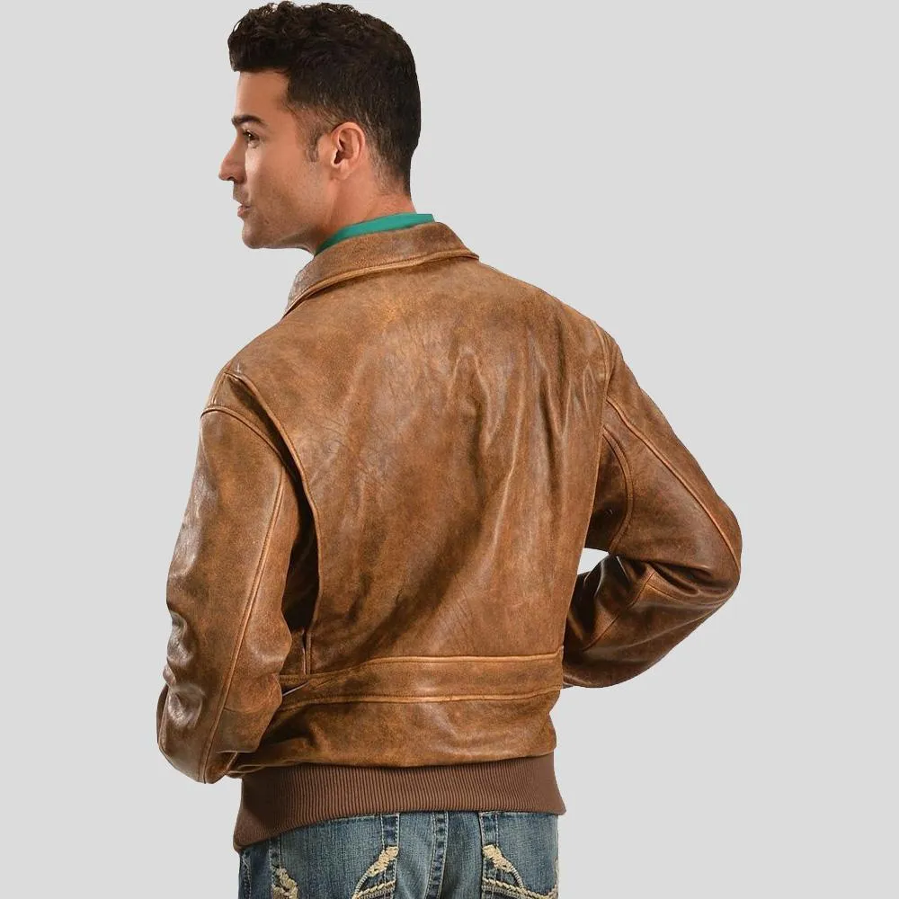 Mord Brown Bomber Leather Jacket for Men