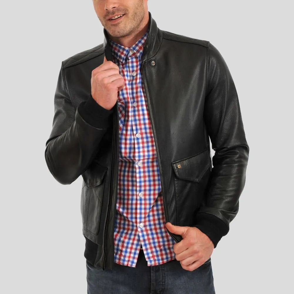 Osian Black Bomber Leather Jacket for Men