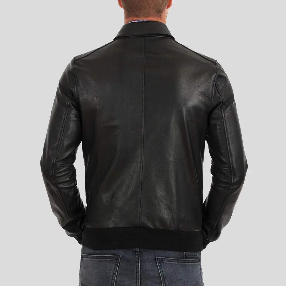 Osian Black Bomber Leather Jacket for Men