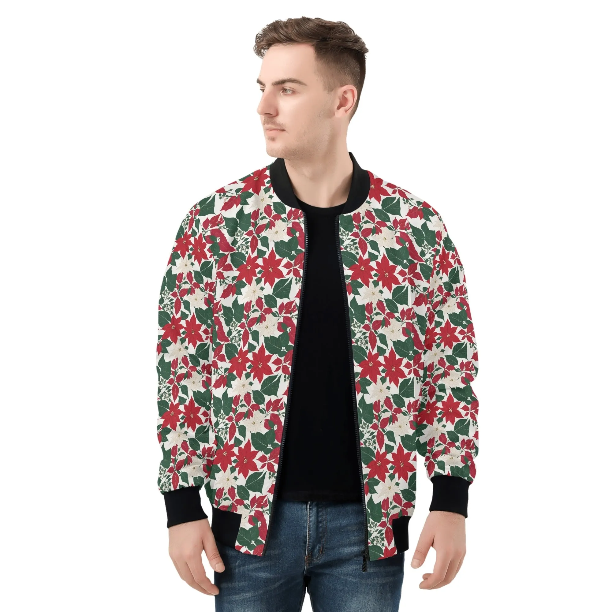 Red and White Poinsettia Flower Unisex Zip Up Track Jacket
