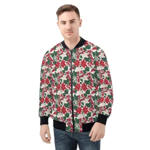 Red and White Poinsettia Flower Unisex Zip Up Track Jacket