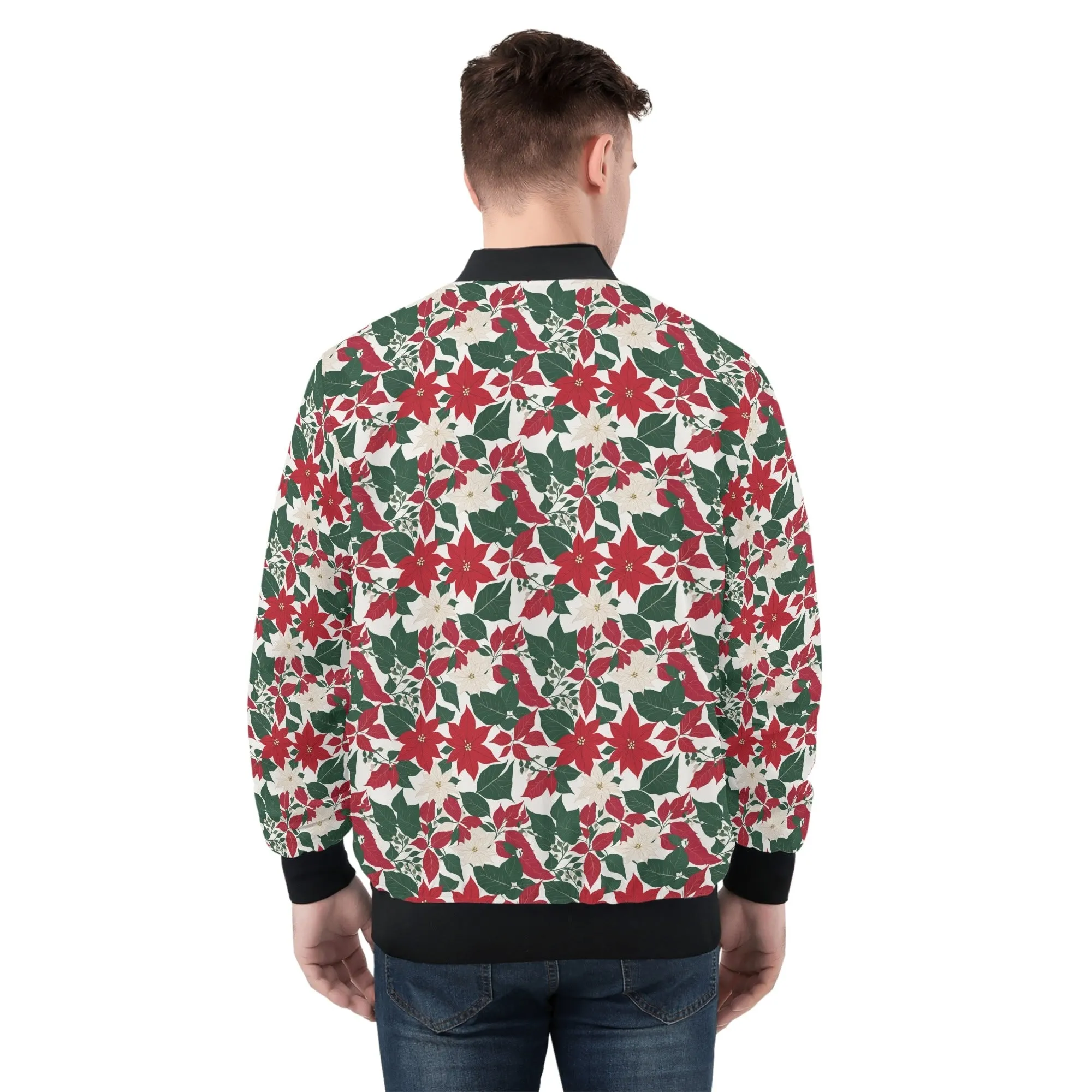 Red and White Poinsettia Flower Unisex Zip Up Track Jacket