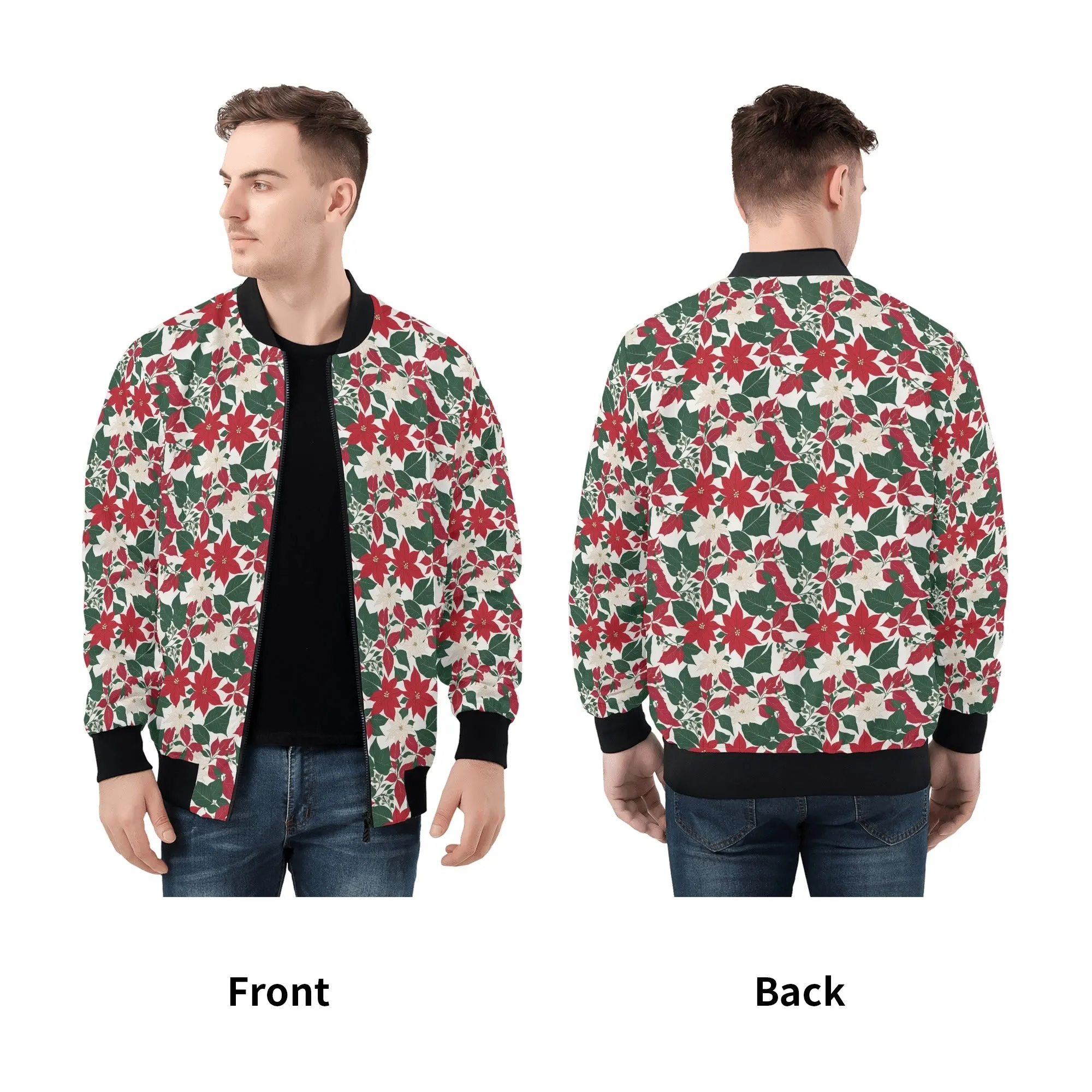 Red and White Poinsettia Flower Unisex Zip Up Track Jacket