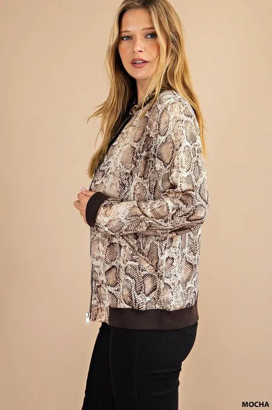 Snake Print Bomber Jacket