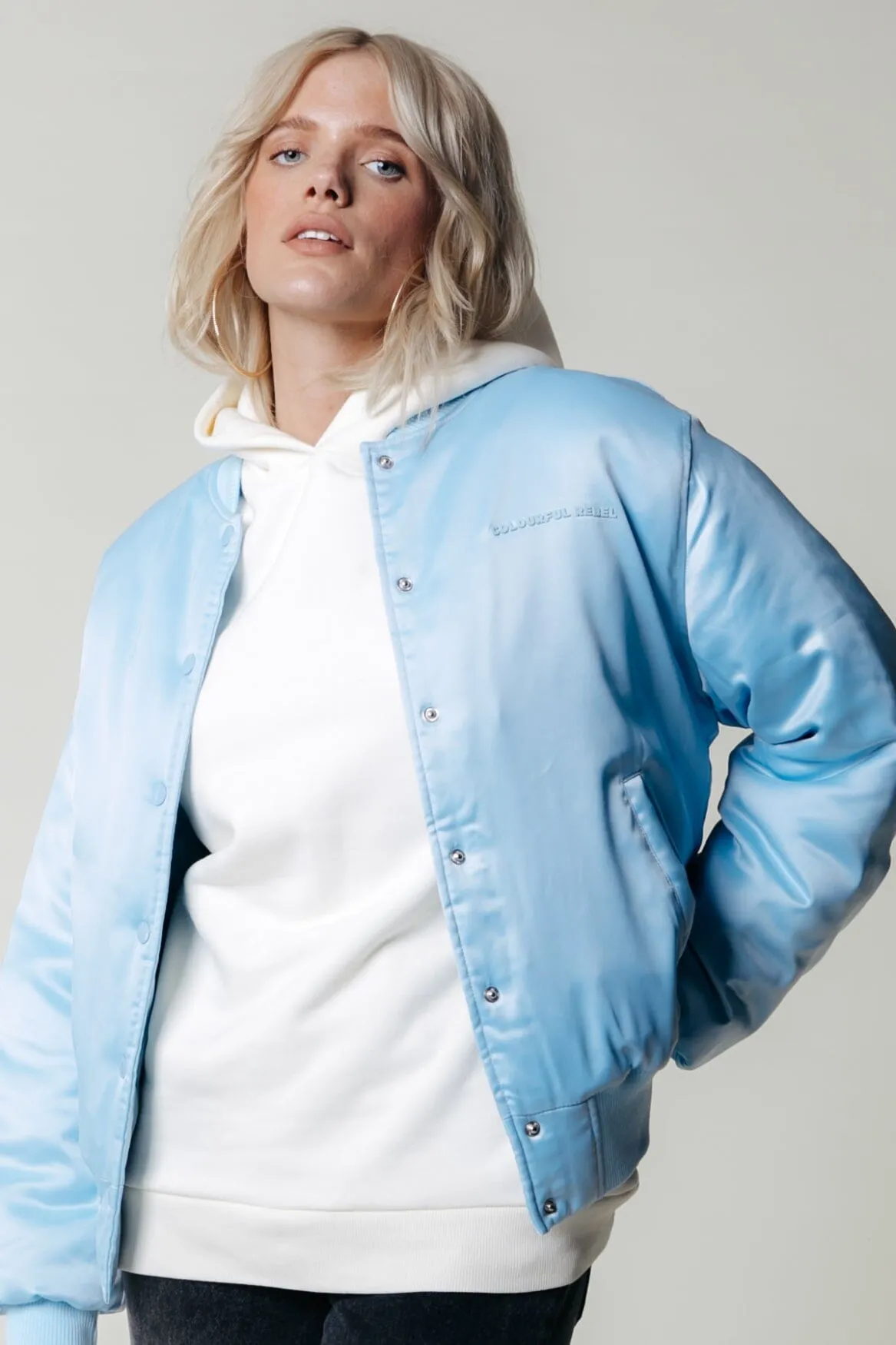 Vita Satin Bomber Jacket | Soft blue