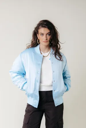 Vita Satin Bomber Jacket | Soft blue