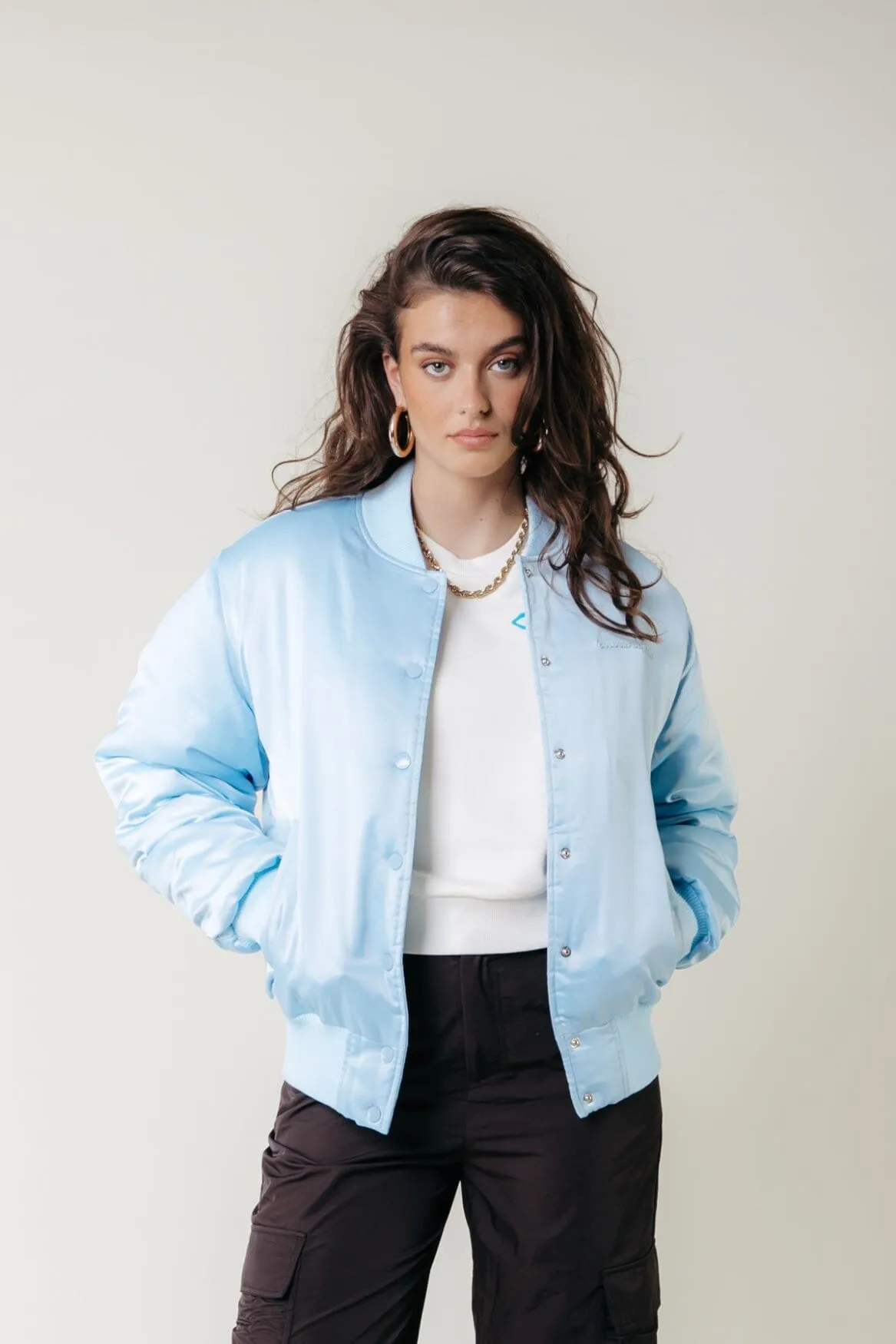 Vita Satin Bomber Jacket | Soft blue