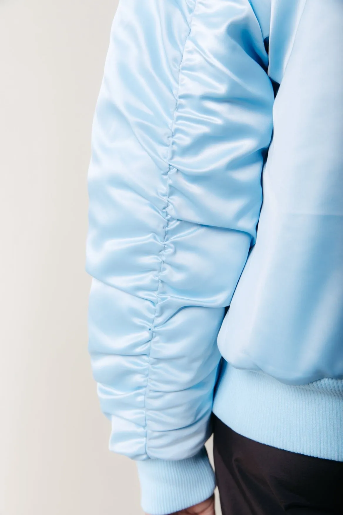 Vita Satin Bomber Jacket | Soft blue