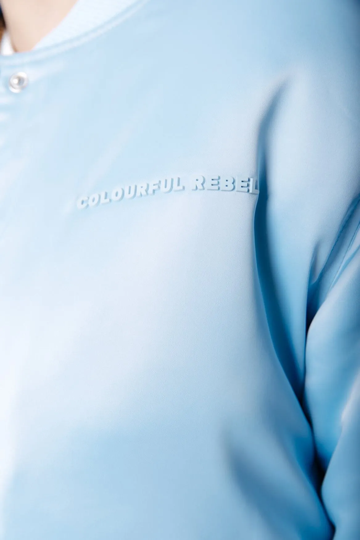 Vita Satin Bomber Jacket | Soft blue