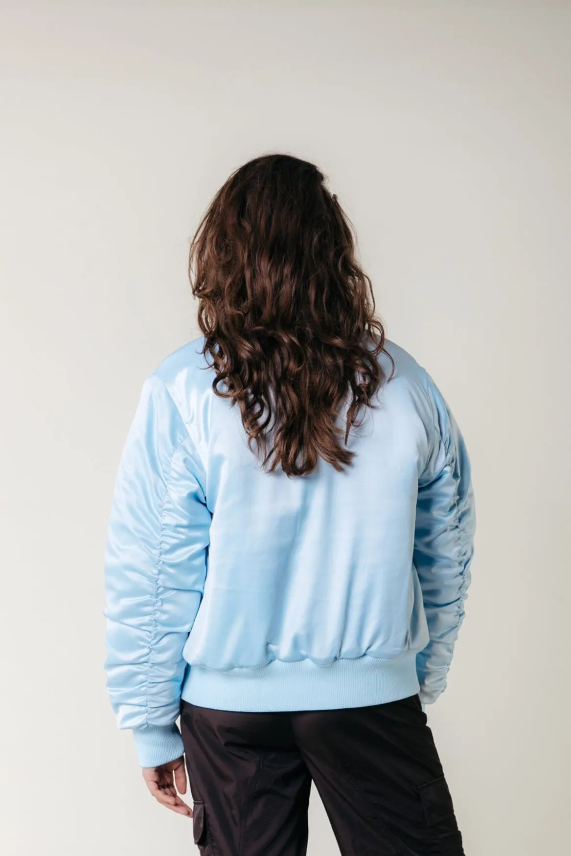 Vita Satin Bomber Jacket | Soft blue
