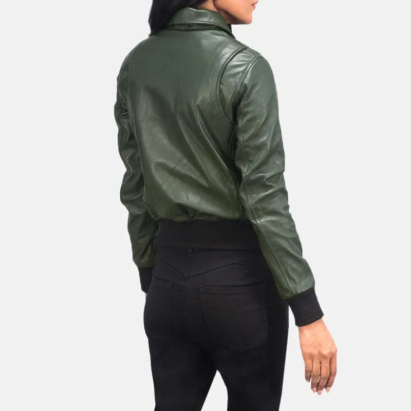 West A-2 Green Leather Bomber Jacket
