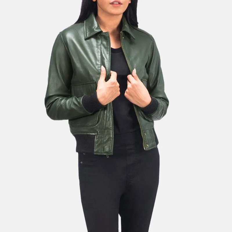 West A-2 Green Leather Bomber Jacket