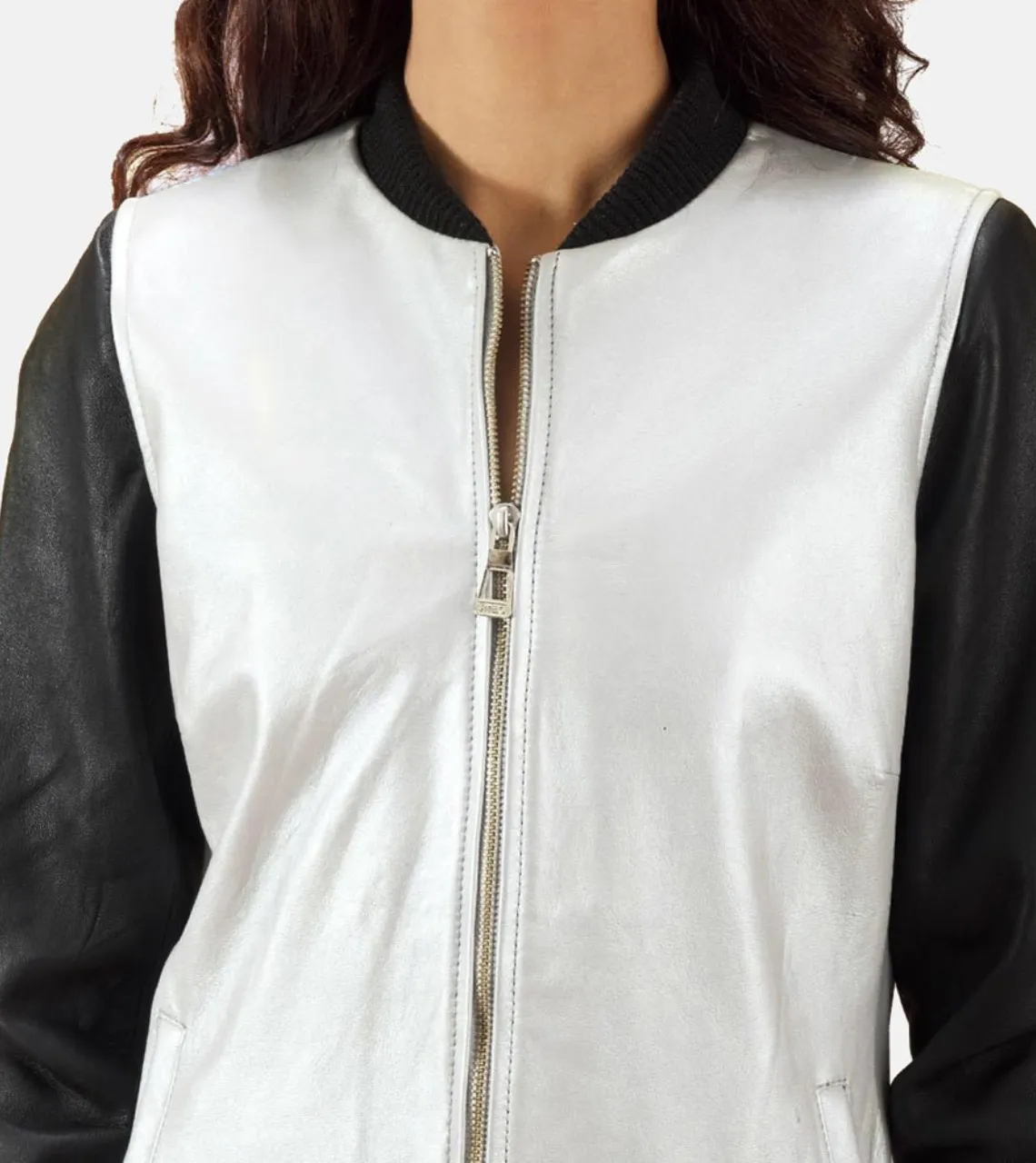 White Patch Women's Bomber Leather Jacket