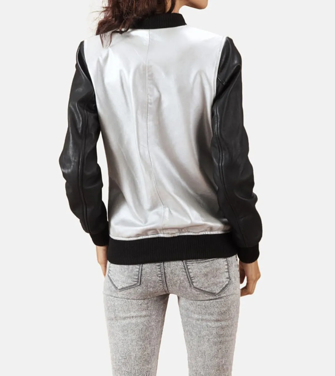 White Patch Women's Bomber Leather Jacket