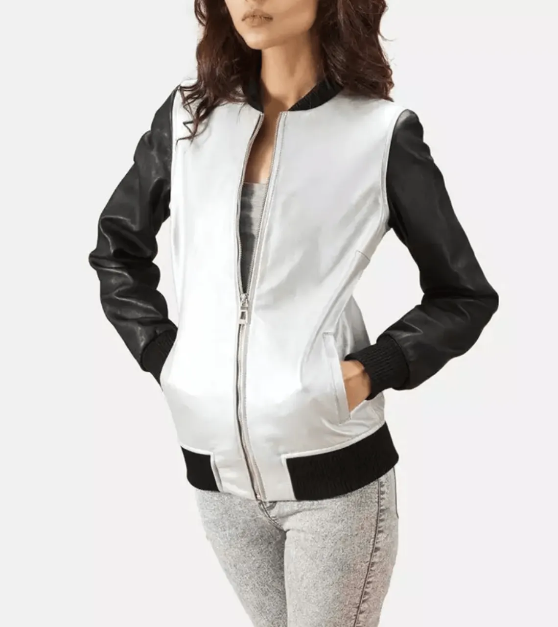 White Patch Women's Bomber Leather Jacket