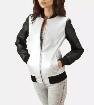White Patch Women's Bomber Leather Jacket